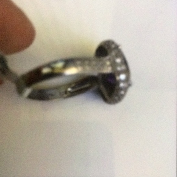 , 925 Sterling silvers Amethysts with CZ pavé setting ring.Rhodium plated 14kt - Picture 5 of 6